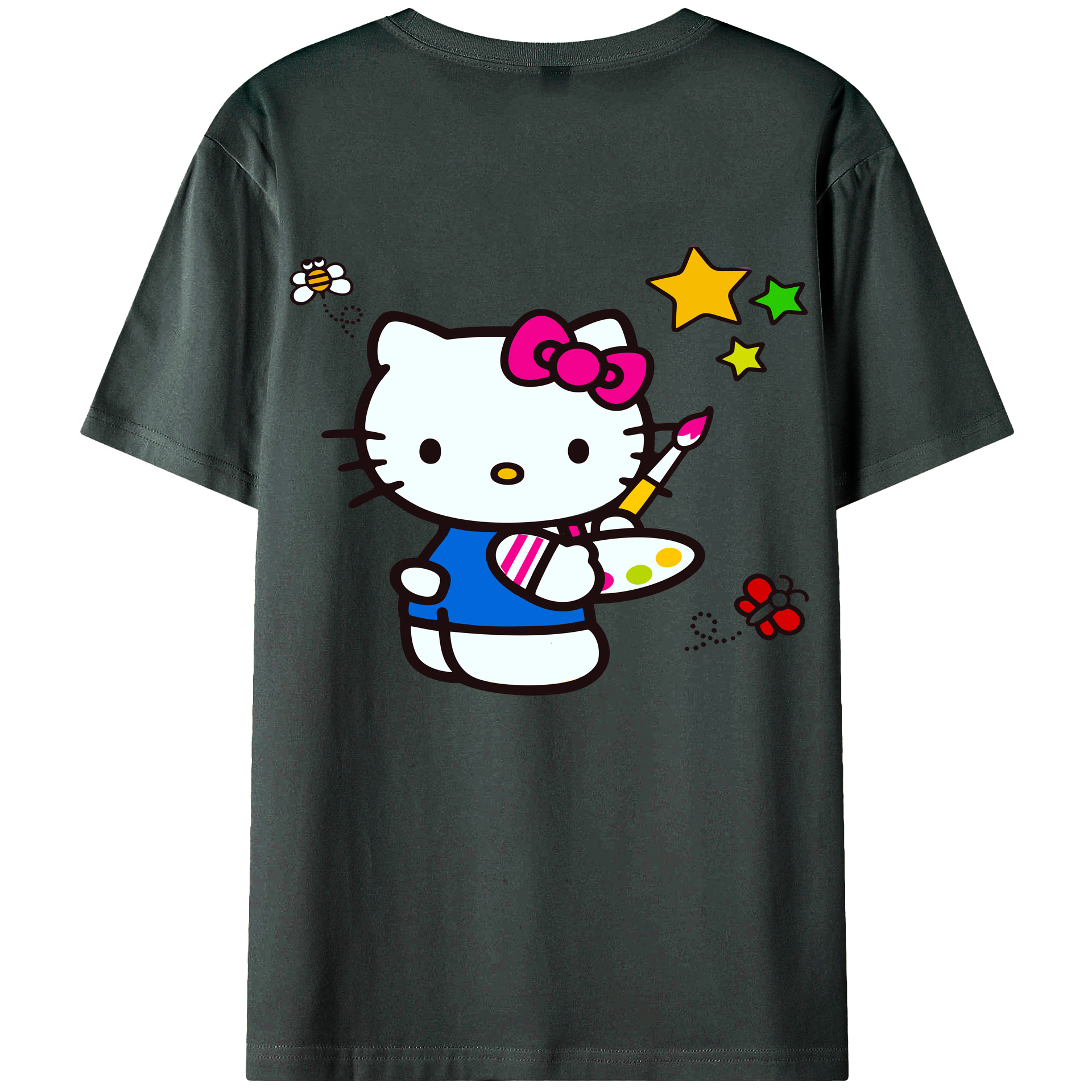 （画像用） Hello Kitty ハローキティ 綿100％ メンズ半袖Tシャツ（バックプリント） 通気性